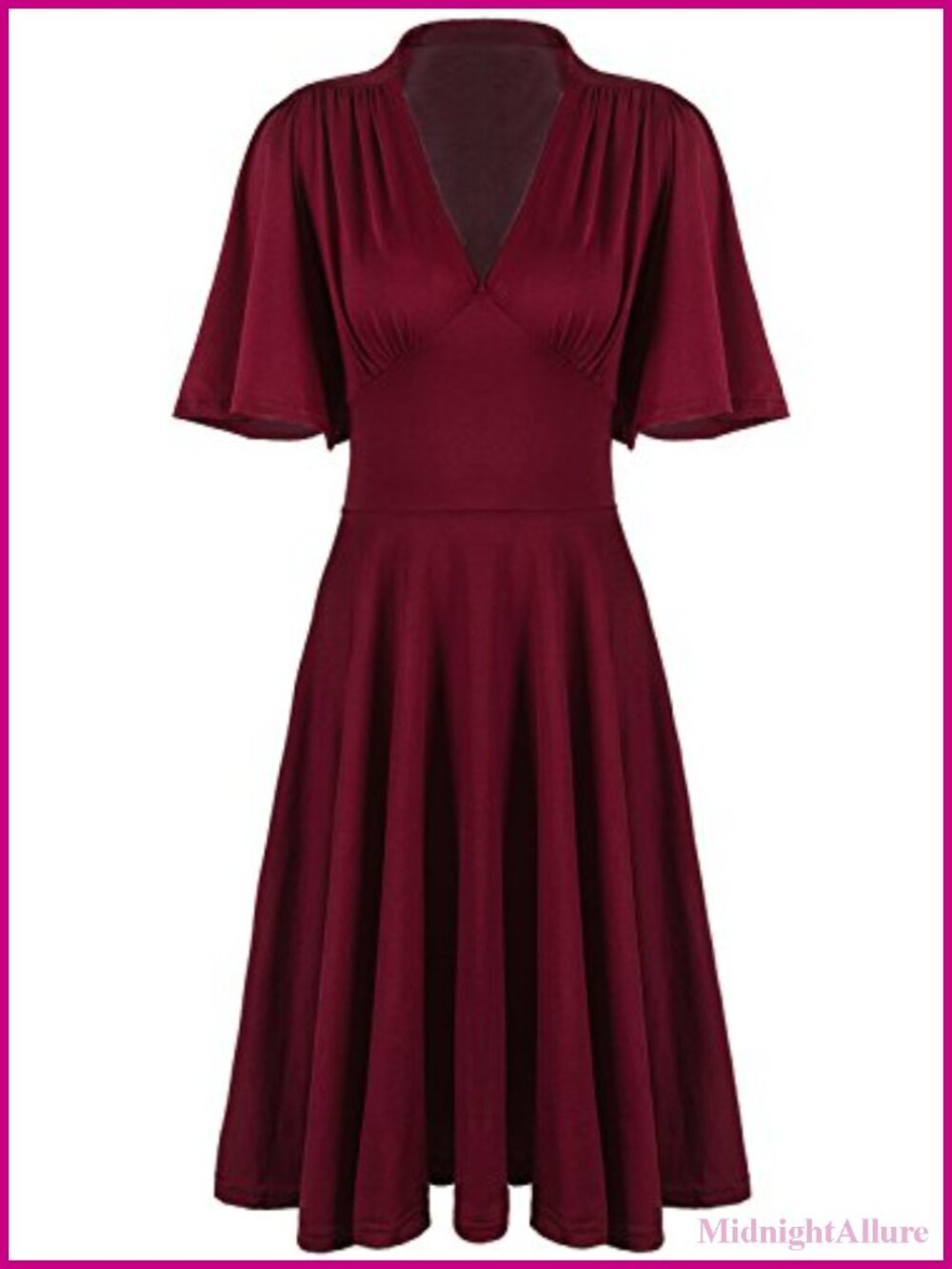 Vintage 1950s Rockabilly Swing Cocktail Dress V Neck Pleated Stretch Knee Length